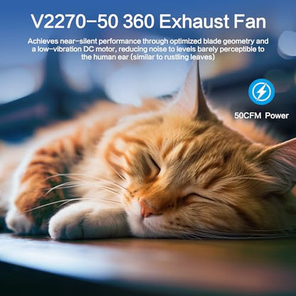 V2270-50 360 Bathroom Exhaust Fan, 50 CFM Round Ceiling Vent Fan, Non-Lighted Bath Fan Replacement for RV or Mobile Home, Fits 8 Inch Opening with 3 Inch Duct, White