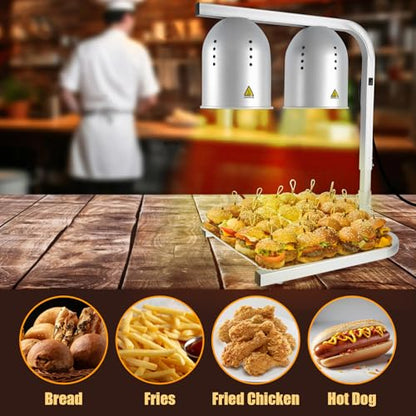 Heat Lamp for Food, with Two 250W Bulbs for Fast and Even Heating, Food Heat Lamp with Adjustable Height Stand, Commercial Food Warmer Lamp for Home, Fast Food Restaurant, Buffet, Bakery Silver - color: Silver