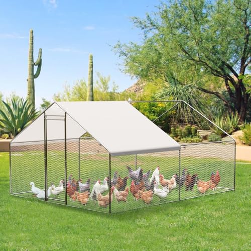 GarveeTech Large Walk-in Chicken Coop with Run, 9.8' x 13.1' Outdoor Chicken Runs for Yard with Cover, Metal Poultry Cage for Chickens, Ducks, Birds - size: 153.5"L x 118.1"W x 78.0"H