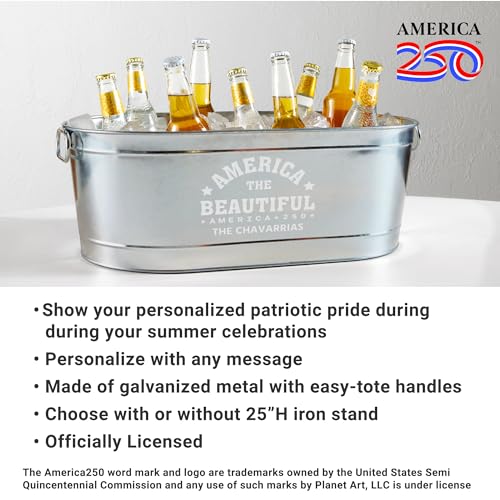 Let's Make Memories Personalized Beverage Tub - Custom America 250 Beverage Tub - Galvanized Drink Tub - 20 ¾"L x 11 ¾"W x 7" H - 5.5 Gallons - America250 America the Beautiful - color: America250 America the Beautiful, size: Without Stand