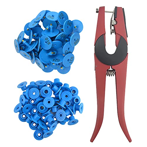 WMYCONGCONG 100 Sets Livestock Ear Tags Identification Tags Round Shape 1-100 Numbered with 1 PCS Pliers Applicator for Goats Sheep Pigs Dogs Blue - color: Blue