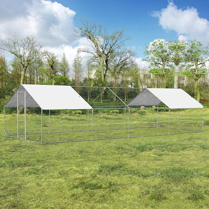 Large Metal Chicken Coop Round Top Upgrade Tri-Supporting Wire Mesh Chicken Run,Chicken Pen with Water-Resident and Anti-UV Cover,Duck Rabbit House Outdoor (Spire Roof 10’ W x 26.2’ L x 6.5’ H) - size: 314.4"L x 120.0"W x 78.0"H