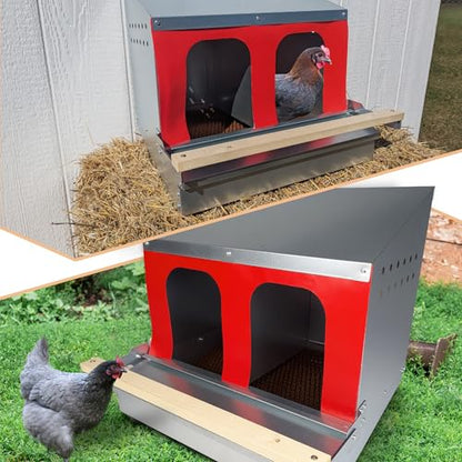 Hen's Choice™ - Reversible Roll Out Nest Box for Chickens | Roll Away Nest Box | 2 Compartment 21" | Heavy Duty Galvanized - size: Medium 21"