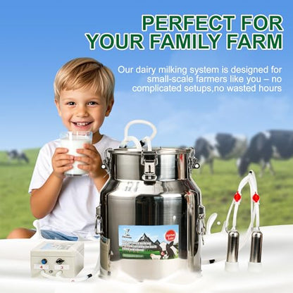 Upgrade 2-in-1 Goats and Cows Milking Machine, 3.7Gal/14L Food-Grade Stainless Steel Bucket with 5200mAh Built-in Rechargeable Battery, 4 Teat Cups, Cordless Pulsation Vaccum Electric Milking Machine - size: 14L Two-in-One Milking Machine