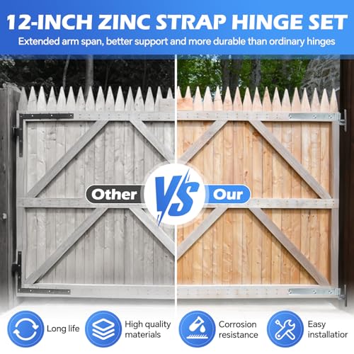 4 Pack Wall Mount Gate Hinge Bracket with Strap Hinge Heavy Duty Farm & Chain Link Gate Hinges Farm Gate Hinges Outdoor Hardware for Barns Tool Sheds and Other Swing Doors, Galvanized - style: 4pcs U-shape-12''