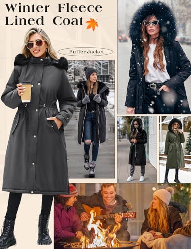 Womens Long Puffer Winter Coats Fleece Jacket Down Parka Warm Overcoat Thicken Quilted Jacket Removable Fur Coat - color: Dark Grey, size: Medium