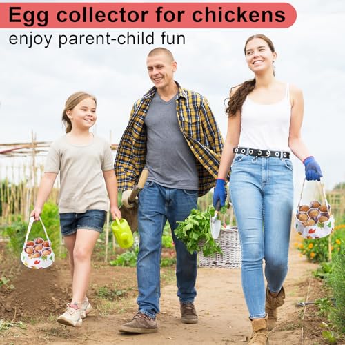 Egg Collecting Basket, Canvas Egg Basket for Gathering with 7 Pouches for Chicken, Duck, Goose, Bird, Various Poultry Collection (Cartoon Chicken Style 2) - style: Cartoon Chicken Style 2