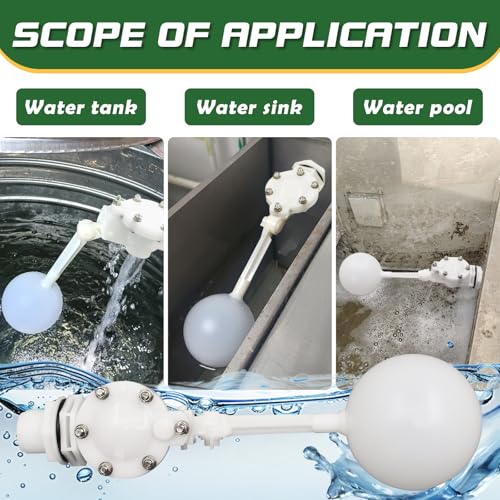 1" Detachable Floating Float Valve,White Plastic Large Water Discharge Water Float Valve with Adjustable Arm for Water Level Control for Water Tank Pond, Livestock Waterer (1") - size: 1 Inch