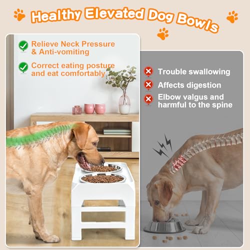 COMESOON Elevated Dog Bowls, 4 Height Adjustable Raised Bowl Stand with 2 Thick 50oz Stainless Steel Food Bowls Non-Slip Feeder Adjusts to 3.7'', 9.2'', 10.75'', 12.36'' White - color: White, size: 8" for Medium Dogs