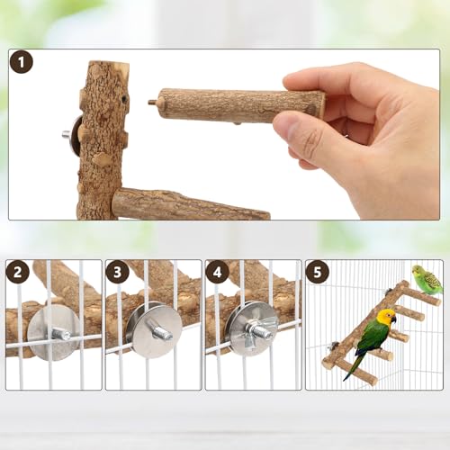 Hypeety Bird Ladder Perch for Cage Natural Wood Bird Bridge Climbing Chewable Toys Parrot Exercise Ladder for Cockatiels Parakeets Small Birds to Play Stand and Climb