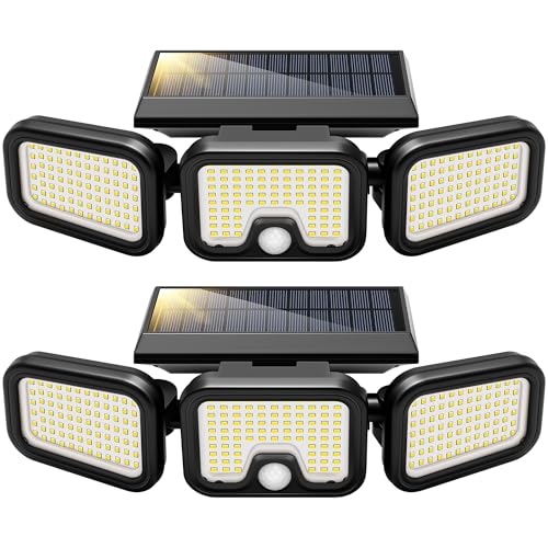 VIVOHOME Solar Flood Lights Outdoor, 256 LED 2500LM Motion Sensor Lights, 3 Adjustable Heads Security Lights, IP65 Waterproof, 270° Wide Lighting Angle Solar Powered Lights for Porch, Yard, 2 Pack - size: Non-Linkable - 2 Pack
