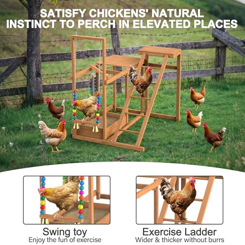 Chicken Perch with Swing Xylophone Removable Feeder/Bath Wooden Roosting Bar Toy for Farms Easy to Clean - size: Medium