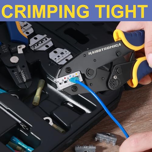 haisstronica 6PCS Crimping Tool Set - Ratchet Wire Crimping Tool for Heat Shrink,Insulated Nylon,Non-Insulated,Ferrule Wire End,Open Barrel Terminals,Solar Connectors