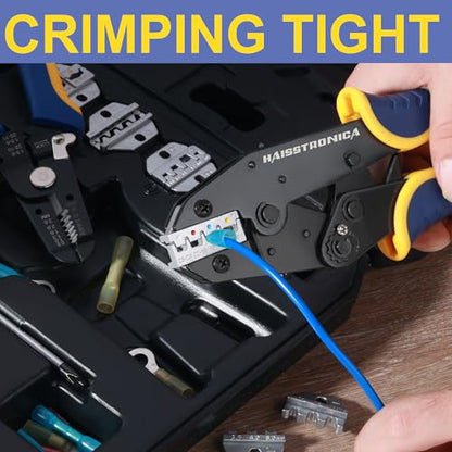 haisstronica 6PCS Crimping Tool Set - Ratchet Wire Crimping Tool for Heat Shrink,Insulated Nylon,Non-Insulated,Ferrule Wire End,Open Barrel Terminals,Solar Connectors