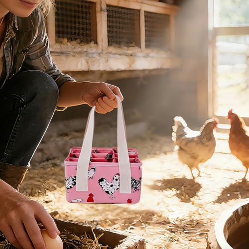 Eggs Collecting Basket, Durable Canvas Egg Basket with Plastic Board, 9-Pouch Chicken Egg Holder Bag for Gathering Fresh Eggs, Egg Gathering Basket and Multipurpose Chicken Holder Bag (Pink) - color: Pink