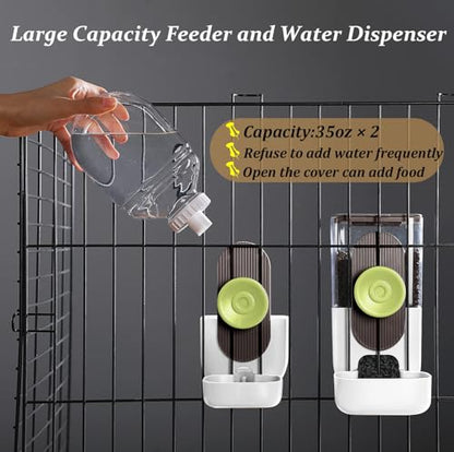 Kenond Hanging Automatic Pet Food Water Dispenser, 35oz Rabbit Feeder Guinea Pig Water Bottle Food Feeder for Ferret Guinea Pig Rabbit(White) - color: White