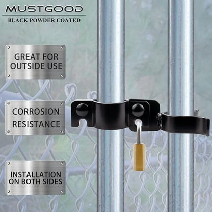 Chain Link Fence Gate Latch, 1-3/8"x1-3/8", with Padlock Hole and Mounting Hardware, Black (Black) 2 Packs - color: Black