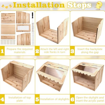Chicken Brooder Box, Large Wooden Brooder Box for Chicks, Chick Brooder Baby Chicken Supplies, Animal Playpen with Top for Chickens, Ducks, Quails, Hamsters (15.7''*11.8''*11.8'')