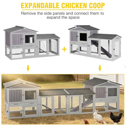 Aivituvin Chicken Coop for 2 Chickens, Wooden Duck House Outdoor Hen House Poultry Quail Cage-Expandable Design - size: 55.0"L x 21.3"W x 33.4"H