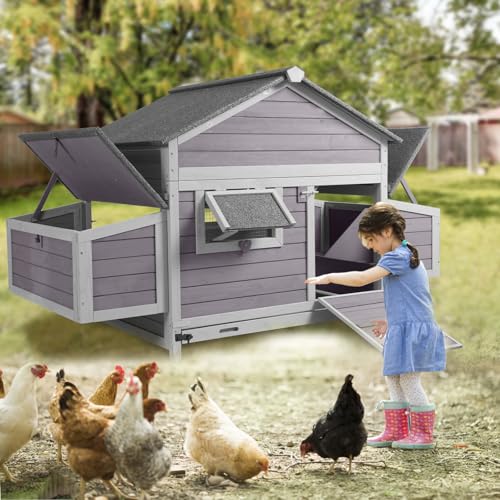 Aivituvin Chicken Coop Outdoor Poultry Cage with Two Nesting Boxes Expandable Wooden Hen House 14.4ft² for 2-4 Chickens - size: 64.6"L x 36.8"W x 40.6"H