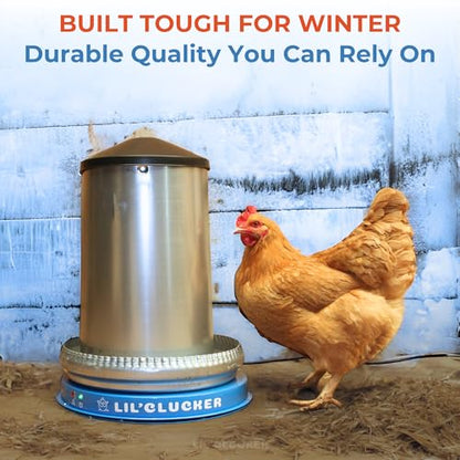 Lil'Clucker Heated Base for Chicken Waterer – Automatic Metal Freeze Proof Heated Chicken Waterer with Heater & LED – Poultry Heated Waterer for Winter (Blue, 11 Inch) - color: Blue