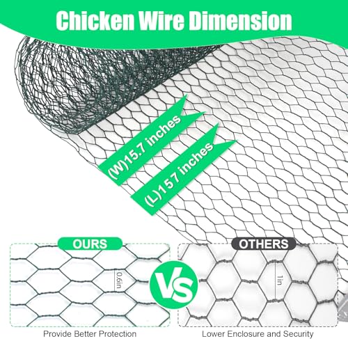 Chicken Wire, Chicken Wire Fencing for Floral Arrangements,15.7 x 157 Inches Chicken Wire mesh,0.6 Inch Green Mesh Hexagonal Galvanized Metal Poultry Wire Netting for Crafts,Poultry,Garden - size: 15.7"x157"