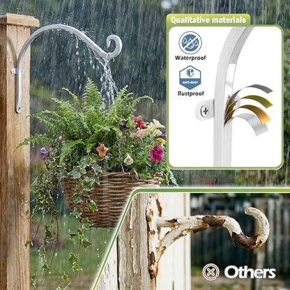 AJART White Plant Hanger Outdoor: 12-Inch Plant Hooks for Wall Indoor - Metal Plant Bracket Hook for Hanging Flower Baskets - size: 12 Inch, style: Plant Hooks White