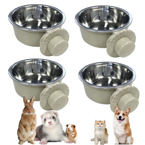 kathson Lightweight Stainless Steel Pet Bowls, Removable Crate Dog Bowl Hanging Pet Food Water Feeder Bowl, Cage Coop Cup for Puppy Cat Rabbit Ferret Birds Guinea Pigs (4pcs) - size: 4pcs