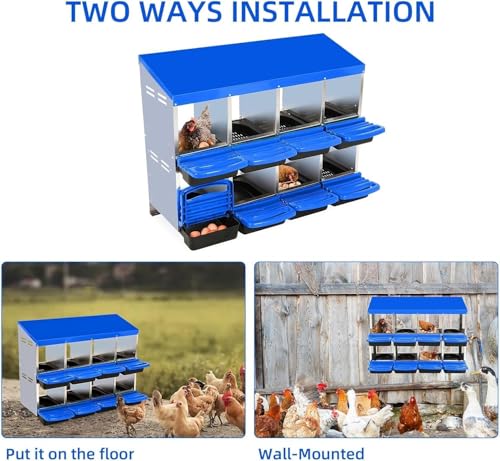 8 Hole Chicken Nesting Boxes - Nesting Boxes Chicken with Roll Away Design & Lid Cover,Easy Egg Collection, Hen Roosting Nest, Durable Poultry Laying Boxes for Hens - color: Blue, size: 8 Cells