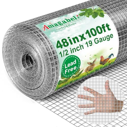 AMAGABELI GARDEN & HOME Hardware Cloth 1/2 Inch 48 x 100 ft 19 Gauge Chicken Wire Fence Weld Wire Fence Mesh Roll Garden Fencing Border Plant Support Poultry Netting Snake Fence Gopher Wire - size: 1/2" 48"x100' Vinyl Coated