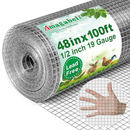 AMAGABELI GARDEN & HOME Hardware Cloth 1/2 Inch 48 x 100 ft 19 Gauge Chicken Wire Fence Weld Wire Fence Mesh Roll Garden Fencing Border Plant Support Poultry Netting Snake Fence Gopher Wire - size: 1/2" 48"x100' Vinyl Coated