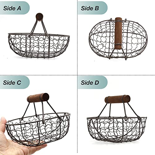 Egg Basket Egg Collecting Basket with Wood Handle Wire Egg Basket Rustic Vintage Primitives for Kitchen Living Room Rustic Egg Collecting Basket with Wood Handle Wire Egg Basket Chicken