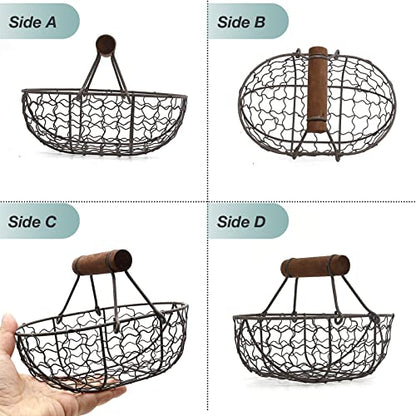 Egg Basket Egg Collecting Basket with Wood Handle Wire Egg Basket Rustic Vintage Primitives for Kitchen Living Room Rustic Egg Collecting Basket with Wood Handle Wire Egg Basket Chicken