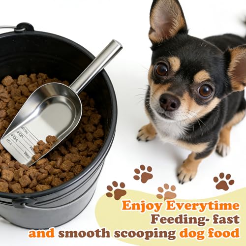 Mity rain 2PCS Dog Food Scoop Stainless Steel with Long Handle, Precise Dog Food Measuring Cup 1, 3/4, 1/2, 1/4 Cup, Pet Scoop for Cats, Rabbits, Animals, Metal Spoon for Dog Food Storage (2 CUP) - size: 2.0 CUP