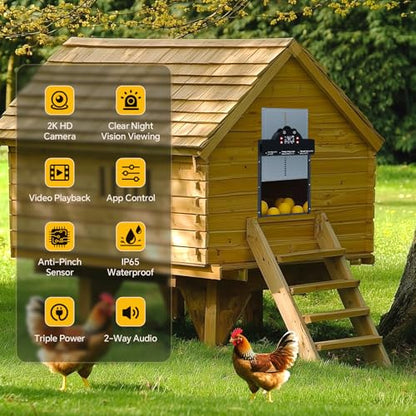 Automatic Chicken Coop Door Solar Powered with 2K Camera & Night Vision, IP65 Wireless Auto Door Opener, 6-Month Battery, APP Control, 2-Way Audio, Anti-Pinch Design (Blue Gray) - color: Blue Gray