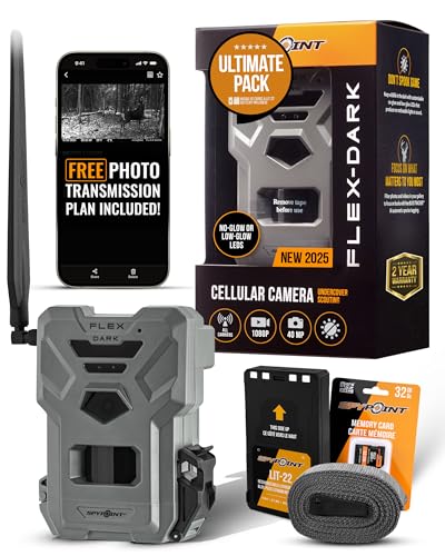 SPYPOINT Flex-Dark Ultimate Pack with SD Card + LIT-22 - Cellular Trail Camera, 40MP Photos, 1080p Video + Sound, No-Glow Game Camera, Hunting Night Vision, Motion Activated,100ft Detection - color: Ultimate Pack- SD + LIT22, size: Pack of 1