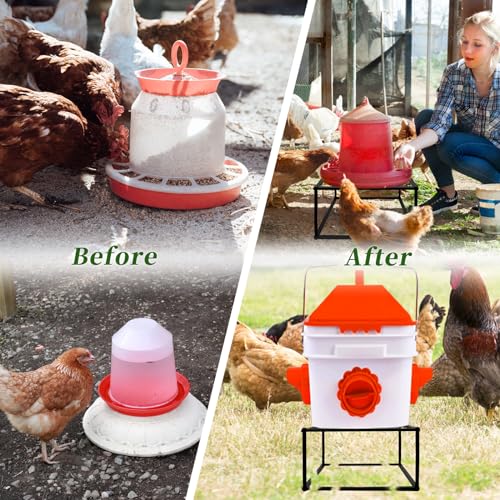 2Pcs Metal Stand for Chicken Feeder Waterer Heavy Duty Chicken Water Feeder Stand Holder with 4 Legs Iron Chicken Waterer Bucket Barrel Stand Rectangular Support Rack for Coop Poultry Indoor Outdoor