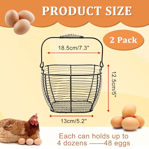 2 PCS 7" Black Square Wire Egg Baskets for Fresh Egg With Handle, Small Metal Collecting Basket for Gathering Fresh Eggs, Chicken and Duck Eggs Hunting Basket Egg Holder Countertop - color: Black