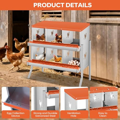 Egg Protection & Large Vented Holes - Galvanized Steel Chicken Nesting Box - 6 Compartments, Wall-Mountable, Easy Clean, Rustproof Hen Laying Box - Red, 84.5 x 42 x 90.3cm, 6 Compartments ZW - color: Orange | 6 Compartments+legs