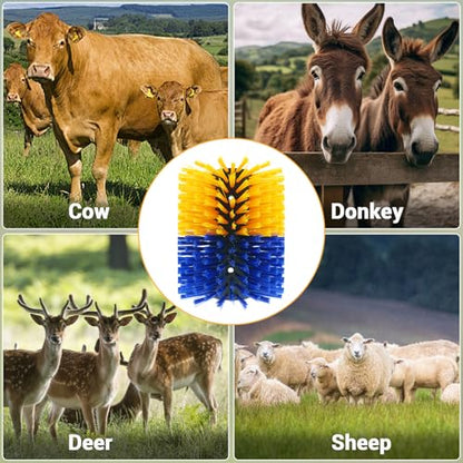 GarveeHome Livestock Scratch Brushes, Short Single Cow Brush Cow Scratcher Full Massage Brush for Grooming Relieve Itch for Cow Goat Cattle Pig Sheep - color: Blue and yellow