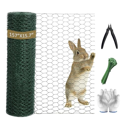 Chicken Wire,16.14 x 157 Inch Floral Chicken Wire for Floral Arrangements Green Mesh Netting 0.6inch Hexagonal Polyvinyl Chloride Coated Net, Fits for Handicrafts, Garden Fence, and Plant Protection
