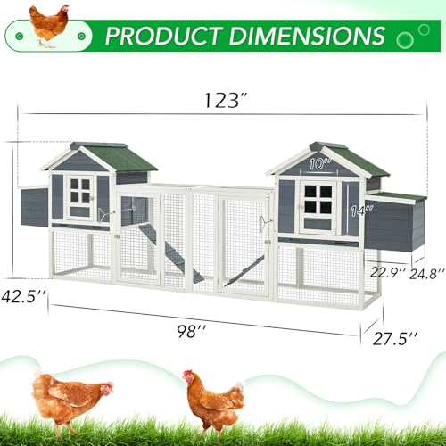 AECOJOY 123“ Chicken Coop with 4 Nesting Boxes&Run | Large Wooden Chicken Coop Hen House Hutch Poultry Cage, Grey&White - color: Grey&White