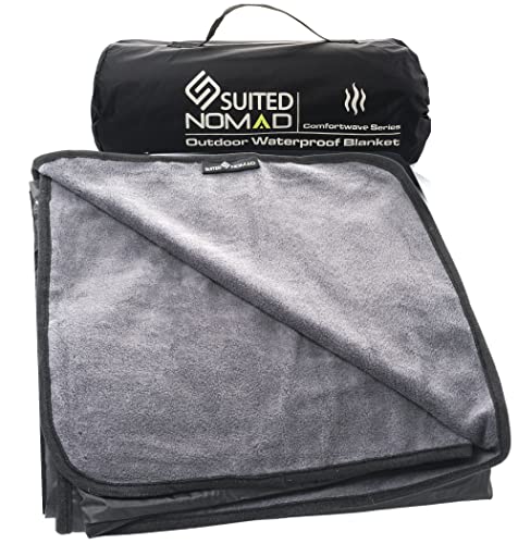 SUITEDNOMAD Large Waterproof Outdoor Stadium Blanket, Windproof and Warm Extra Thick Fleece or Quilted Sherpa, Great for Cold Weather Camping, Picnic, Sports, Festivals - color: Slate Grey