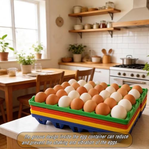 8 Pack Reusable Plastic Egg Trays, 30-Count Stackable Egg Crates for Chicken Farmers, Home Storage & Shipping (4 Colors)