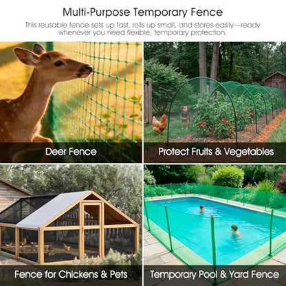 Deer Fence, RIFNY 4 x 50 FT Plastic Mesh Fencing Netting for Garden Outdoor Yard, Temporary Fence to Protect Plants Fruit and Ideal for Deer Dogs Chicken (Green) - size: 4 x 50 FT