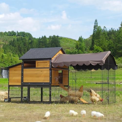 Chicken Coop All-Iron Frame Large Hen House Mobile Poultry Cage with Nesting Box,Metal Run,Waterproof Rain Cover Duck Coop, 85" - size: 85.6"L x 48.2"W x 48.2"H