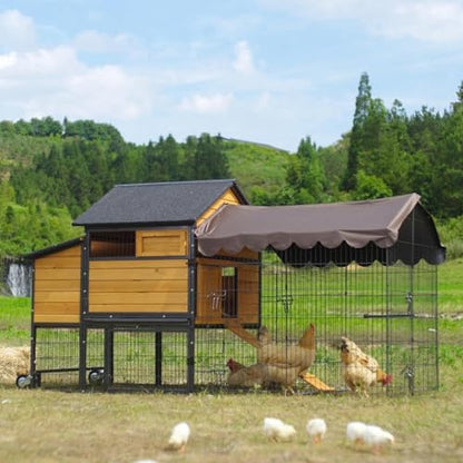 Chicken Coop All-Iron Frame Large Hen House Mobile Poultry Cage with Nesting Box,Metal Run,Waterproof Rain Cover Duck Coop, 85" - size: 85.6"L x 48.2"W x 48.2"H