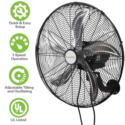 hykolity 20" Oscillating Wall Mount Fan, 5900 CFM High Velocity Wall Mounted Fan with 3 Speeds, Heavy Duty Industrial Wall Fan with Wired Remote for Garage, Commercial and Warehouse - size: 20 inch with Remote
