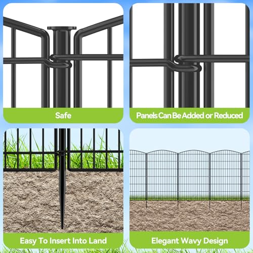INJOPEXI Decorative Garden Fence 6 Panels 13ft (L)×42in (H) Animal Barrier Fences with 6 Panels Rustproof Metal Wire No Dig Rabbit Fencing Dog Fence for Outdoor Backyard Patio - Without Fence Gate - size: 6 Panels 13ft(L)-42"(H) - Without Gate