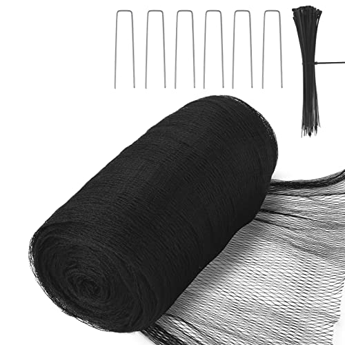 Bird Netting for Garden, 49 x 49FT Heavy Duty Anti Bird Netting Mesh with Ties and Landscape Staples for Vegetable, Fruit Trees & Other Plants, Lasting Against Birds Squirrels and Poultry, Black - size: 49 x 49 FT